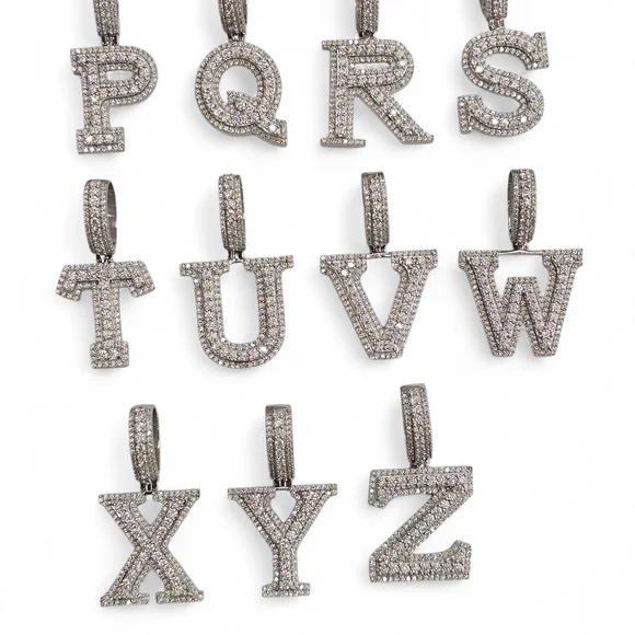 925 Sterling Silver Moissanite Diamond Initial Pendant